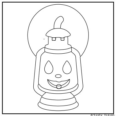 Lantern Halloween coloring page with an old spooky lantern glowing.