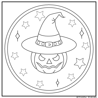 Magic circle coloring page with a witch’s spell circle. Halloween coloring page