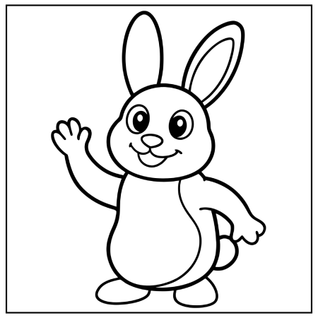 A cheerful cartoon rabbit is smiling and waving, featuring oversized ears and a plump body. The illustration is outlined, suitable for Pokémon coloring pages and coloring.