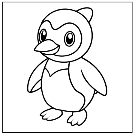 Line art of a cheerful penguin character with large eyes, a rounded body, and outstretched wings, ideal for Pokémon coloring pages and coloring.