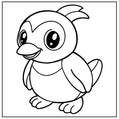 A cute, cartoon-style penguin with big eyes, a rounded body, and a cheerful expression, perfect for Pokémon coloring pages and coloring activities.