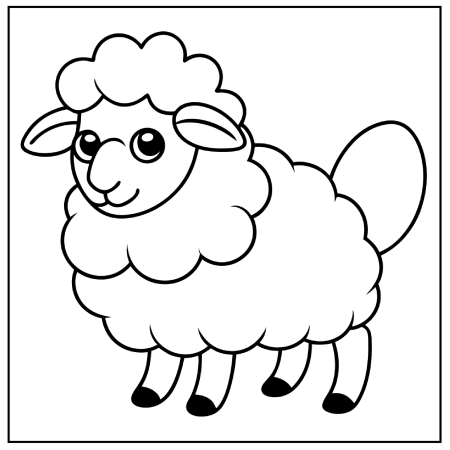 A cute, cartoon-style sheep with a fluffy body and a friendly expression, outlined for coloring, stands on four legs, great for Pokémon coloring pages.