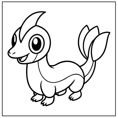 A cute, cartoonish creature with a long body, large eyes, and a distinctive spiky crest, ready for coloring, great for Pokémon coloring pages.