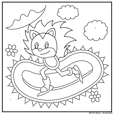 A black and white line art illustration of a cartoon animal designed for coloring, featuring simple shapes and bold outlines, suitable for a coloring book. Sonic Coloring pages.