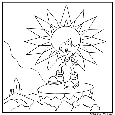A cartoon character standing on a platform, depicted in a sketchy style suitable for coloring books, featuring bold outlines and playful expressions. Sonic Coloring pages.